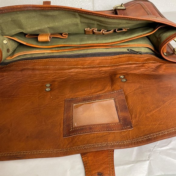 Rugged Leather Large 18" Messenger Satchel Briefcase Bag - Picture 7 of 15